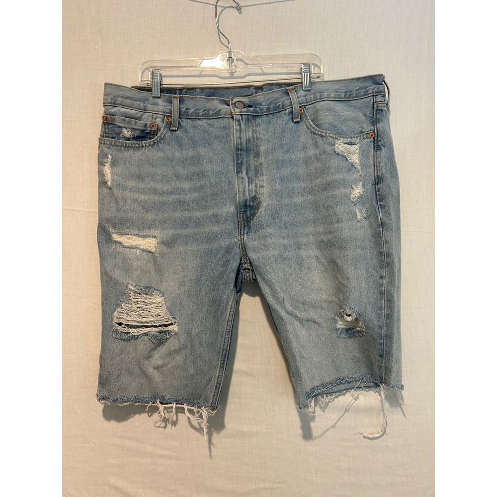 Levis 541 Mens Light Wash Distressed Denim Shorts Size 42 Blue Raw Hem 2393